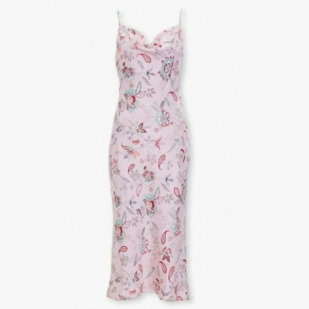 Forever 21 Pink Floral Midi Slip Dress